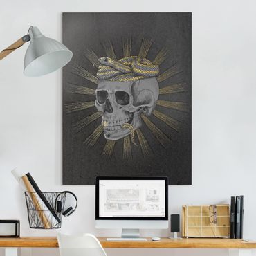 Canvas schilderijen Illustration Skull And Snake Black Gold