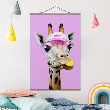 Stoffen schilderij met posterlijst Giraffe Playing Tennis