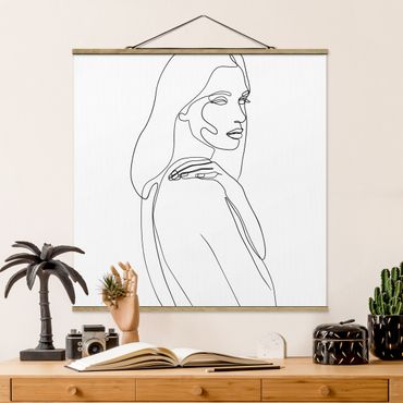 Stoffen schilderij met posterlijst Line Art Woman's Shoulder Black And White