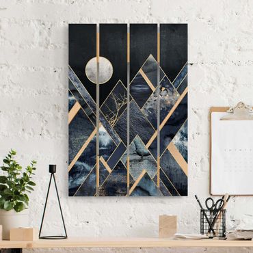 Houten schilderijen op plank Golden Moon Abstract Black Mountains