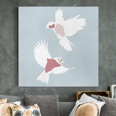Canvas schilderijen Line Art Pigeons Pastel