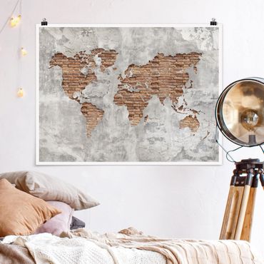Posters Shabby Concrete Brick World Map