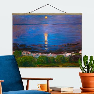 Stoffen schilderij met posterlijst Edvard Munch - Summer Night By The Beach