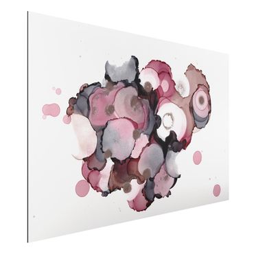 Aluminium Dibond schilderijen Pink Beige Drops With Pink Gold