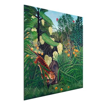 Aluminium Dibond schilderijen Henri Rousseau - Fight Between A Tiger And A Buffalo