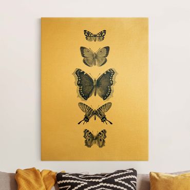 Canvas schilderijen - Goud Ink Butterflies On Beige Backdrop