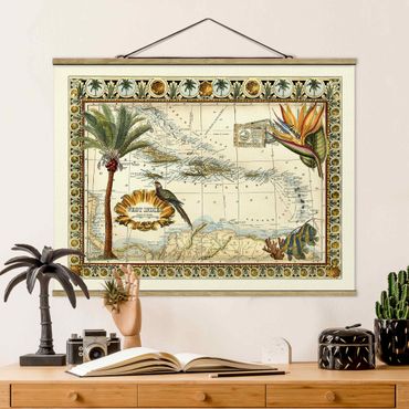 Stoffen schilderij met posterlijst Vintage Tropical Map West Indies