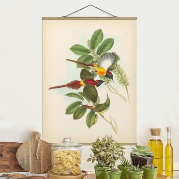 Stoffen schilderij met posterlijst Vintage Illustration Tropical Birds III