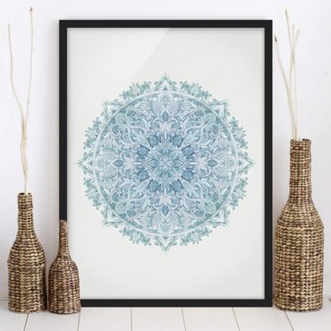 Ingelijste posters Mandala WaterColours Ornament Hand Painted Turquoise