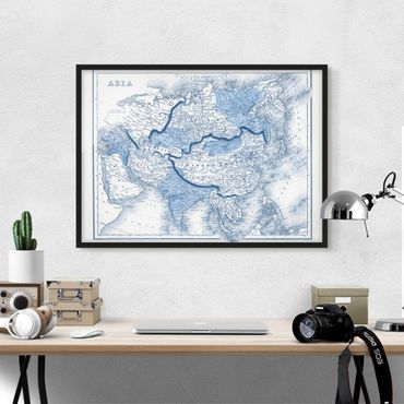 Ingelijste posters Map In Blue Tones - Asia
