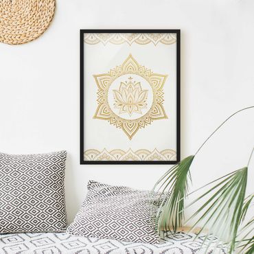 Ingelijste posters Mandala Lotus Illustration Ornament White Gold