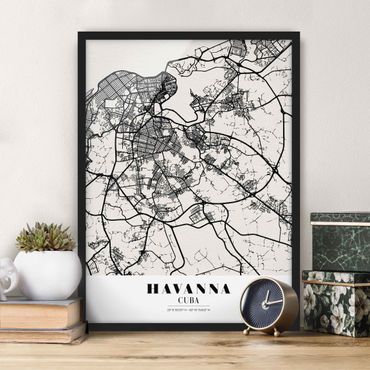 Ingelijste posters Havana City Map - Classic