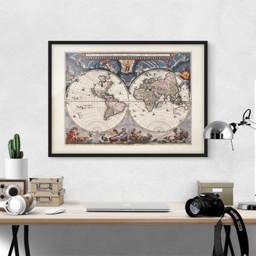 Ingelijste posters Historic World Map Nova Et Accuratissima Of 1664