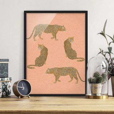 Ingelijste posters Illustration Leopard Pink Painting