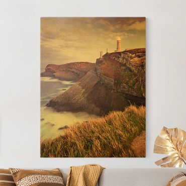 Canvas schilderijen - Goud Cliff And Lighthouse