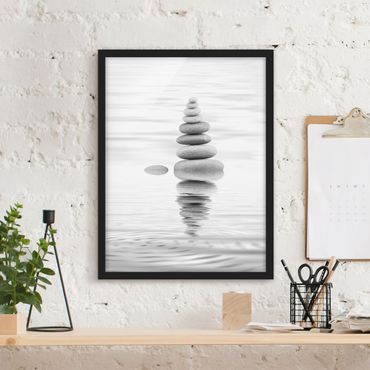 Ingelijste posters Stone Tower In Water Black And White