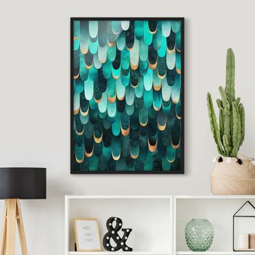 Ingelijste posters Feathers Gold Turquoise