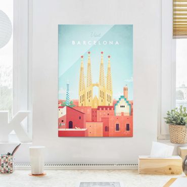 Glasschilderijen Travel Poster - Barcelona