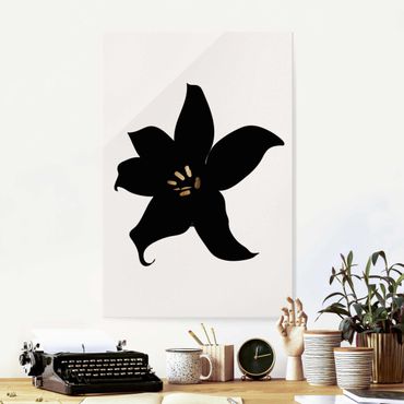 Glasschilderijen Graphical Plant World - Orchid Black And Gold