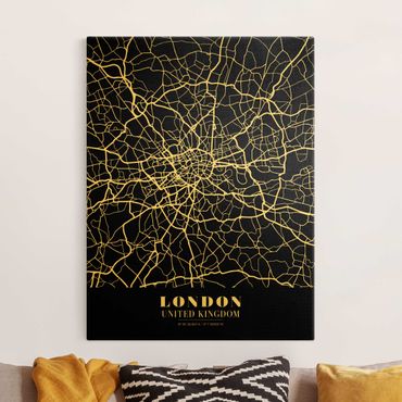 Canvas schilderijen - Goud London City Map - Classic Black