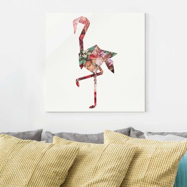 Glasschilderijen Origami Flamingo