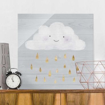 Glasschilderijen Cloud With Golden Raindrops