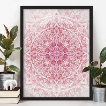 Ingelijste posters Mandala WaterColours Sun Ornament Light Pink