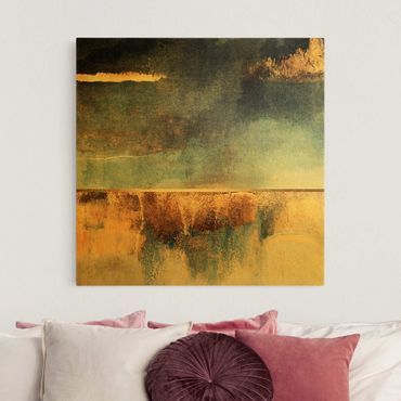 Canvas schilderijen Abstract Lakeshore In Gold