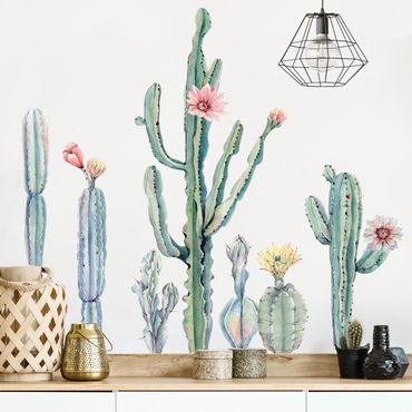 Muurstickers Watercolor Cactus Blossom Set XXL