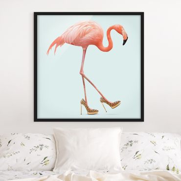 Ingelijste posters Flamingo With High Heels