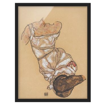 Ingelijste posters Egon Schiele - Female torso in underwear and black stockings
