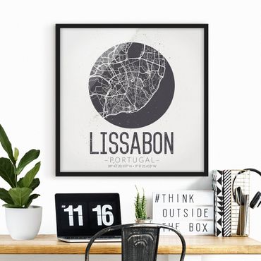 Ingelijste posters Lisbon City Map - Retro