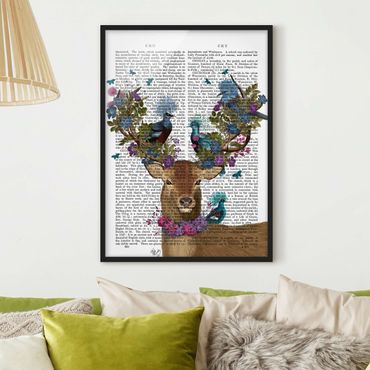 Ingelijste posters Fowler - Deer With Pigeons