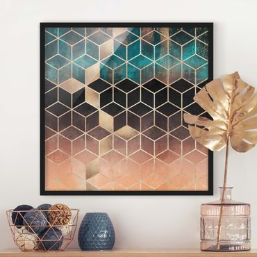 Ingelijste posters Turquoise Rosé Golden Geometry