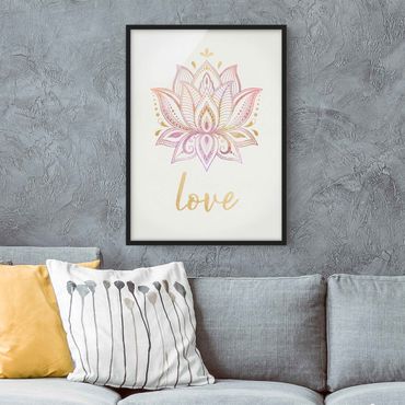 Ingelijste posters Lotus Illustration Love Gold Light Pink