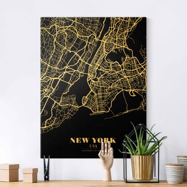 Canvas schilderijen - Goud New York City Map - Classic Black