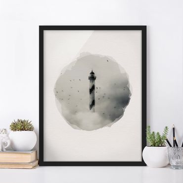 Ingelijste posters WaterColours - Lighthouse In The Fog