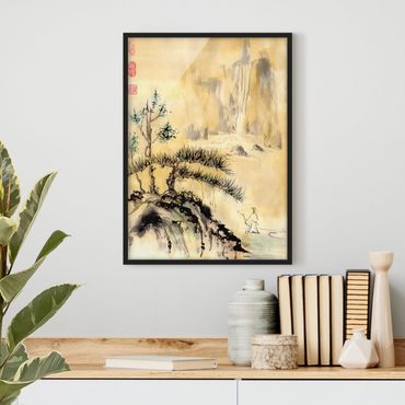 Ingelijste posters Japanese Watercolour Drawing Cedars And Mountains