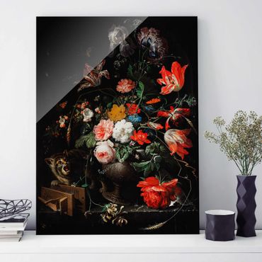 Glasschilderijen Abraham Mignon - The Overturned Bouquet