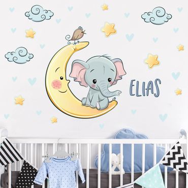 Muurstickers Elephant moon with desired name