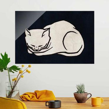 Glasschilderijen Sleeping Cat Illustration