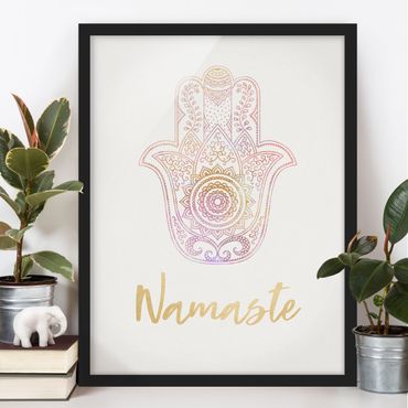 Ingelijste posters Hamsa Hand Illustration Namaste Gold Light Pink