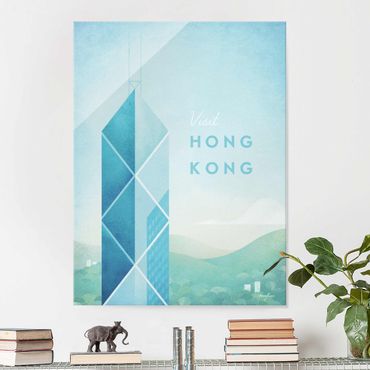 Glasschilderijen Travel Poster - Hong Kong