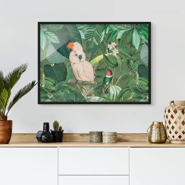 Ingelijste posters Vintage Collage - Kakadu And Hummingbird