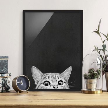 Ingelijste posters Illustration Cat Black And White Drawing