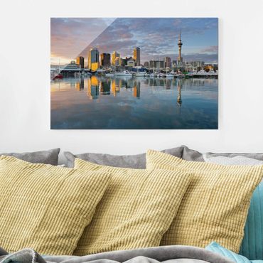 Glasschilderijen Auckland Skyline Sunset