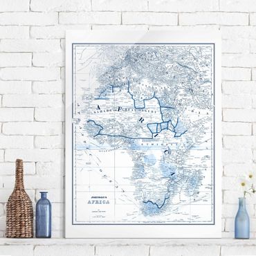 Glasschilderijen Map In Blue Tones - Africa