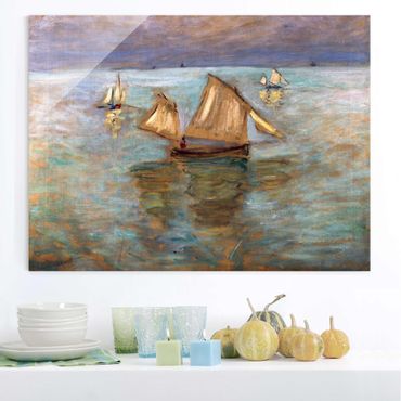 Glasschilderijen Claude Monet - Fishing Boats Near Pourville