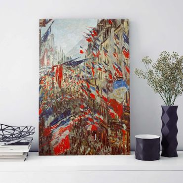 Glasschilderijen Claude Monet - The Rue Montorgueil with Flags
