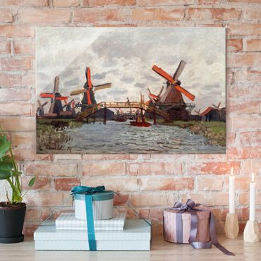 Glasschilderijen Claude Monet - Windmills in Westzijderveld near Zaandam